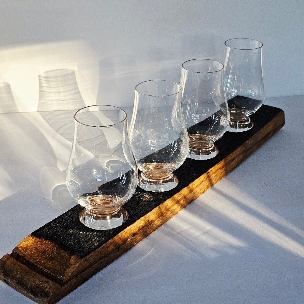 NEW Glencairn Whiskey Tasting Flight Set‎ 4 Glasses Reclaimed Barrel Stave Gift - Picture 3 of 16